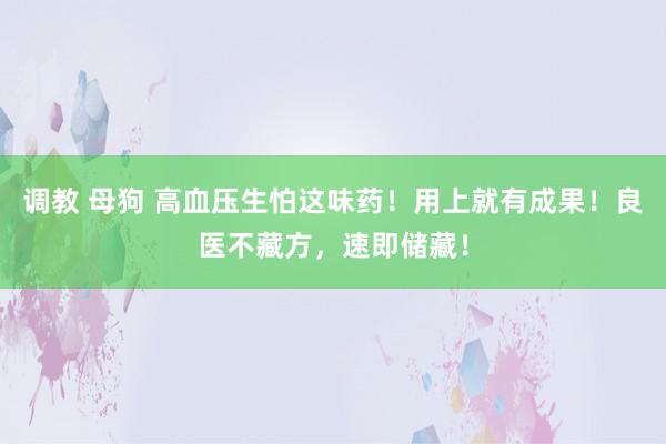 调教 母狗 高血压生怕这味药！用上就有成果！良医不藏方，速即储藏！