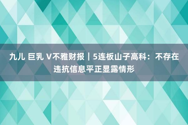 九儿 巨乳 V不雅财报｜5连板山子高科：不存在违抗信息平正显露情形