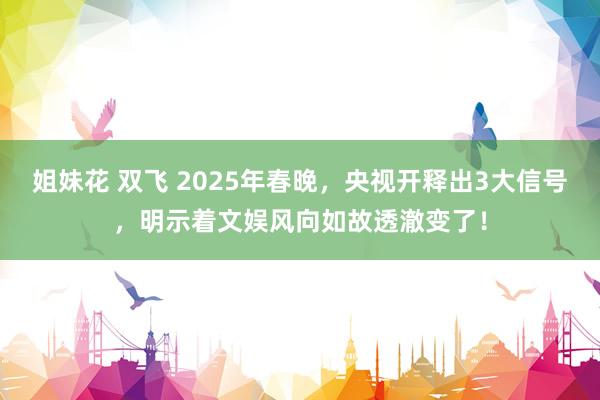 姐妹花 双飞 2025年春晚，央视开释出3大信号，明示着文娱风向如故透澈变了！