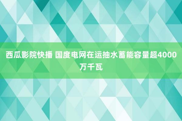 西瓜影院快播 国度电网在运抽水蓄能容量超4000万千瓦