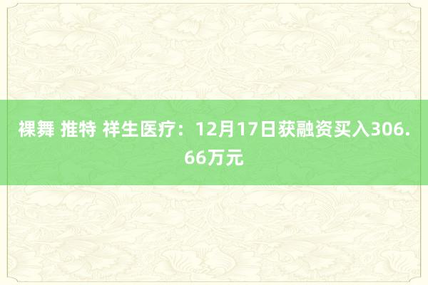 裸舞 推特 祥生医疗：12月17日获融资买入306.66万元