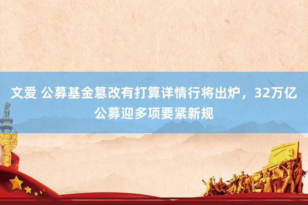 文爱 公募基金篡改有打算详情行将出炉，32万亿公募迎多项要紧新规
