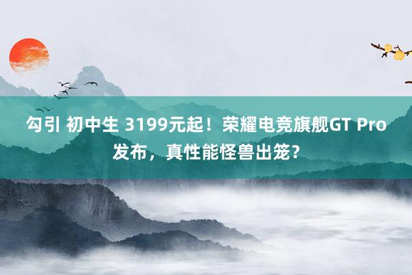 勾引 初中生 3199元起！荣耀电竞旗舰GT Pro发布，真性能怪兽出笼？
